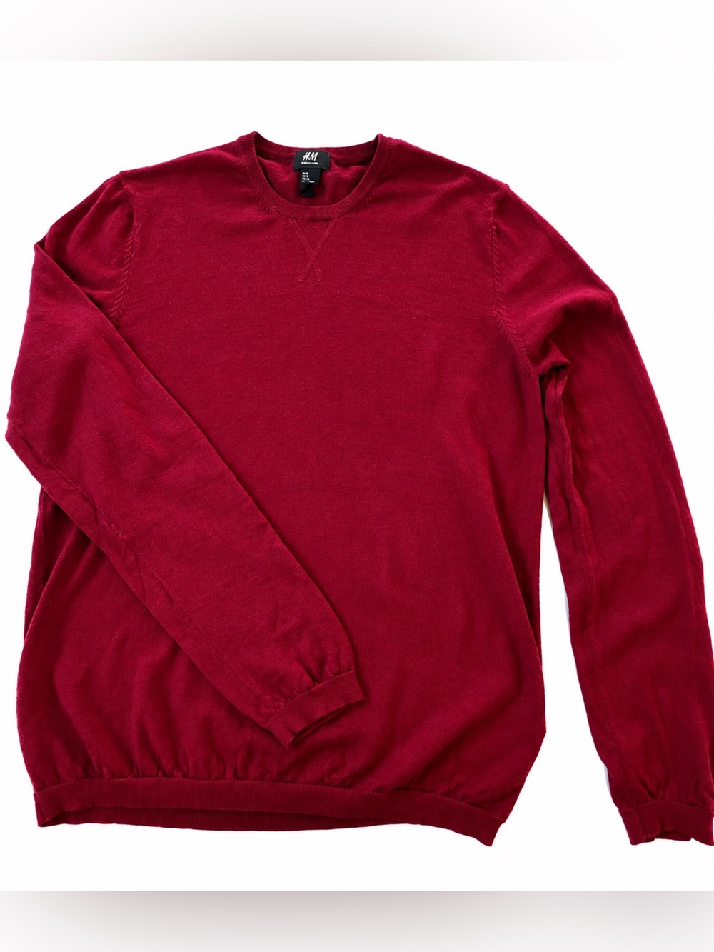 H&M Men’s L 100% Merino Wool Red Crewneck Sweater